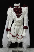 White [Ailing Stars] Stand Collar Long Sleeves Ruffled Pearl Detail Classic Ouji Lolita Set