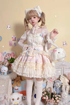 [Grape Crunchies] Sleeveless Multi-Layered Ruffled Bow Lace Sweet Lolita Strap Dress 2 Colors
