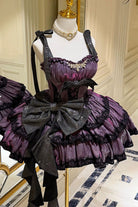 Purple [Galaxy of Fallen Tears] Sleeveless Glitter Series Triple-Layered Ruffled Bow Asymmetric Sweet Lolita Jsk Dress