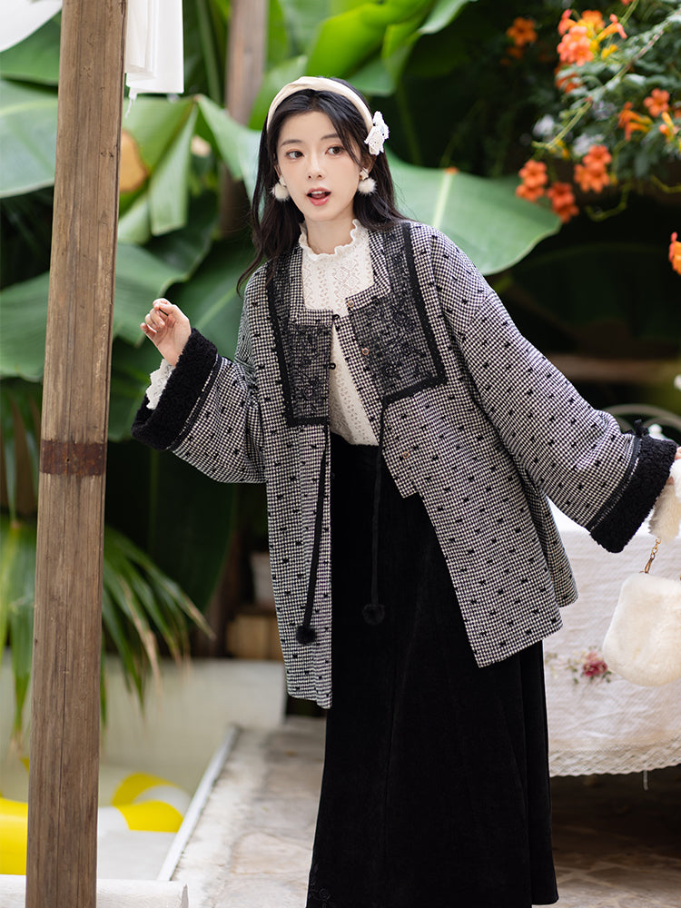 Modern Chinese Winter Outfit for Women Embroidered Hanfu Set