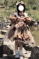 Bear Long Sleeves High Waisted Ruffle Bowknot Sweet Lolita Dress 3 Colors