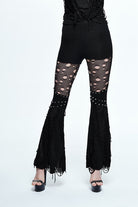 Black Punk Sexy Broken Holes Slim Fit Flared Womens Pants