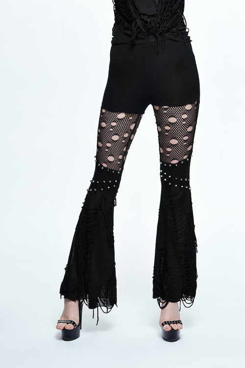 Black Punk Sexy Broken Holes Slim Fit Flared Womens Pants