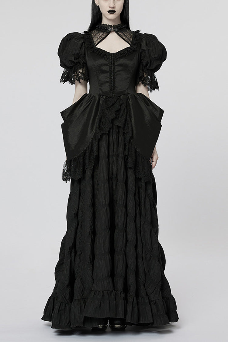 Black Short Puff Sleeves Ruffle Hanayome Stitching Lace Women's Gothic Dress