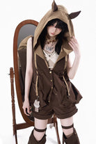 Brown [Fox Trail Chronicles] Sleeveless Hooded Punk Prince Ouji Lolita Set