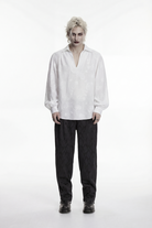 White Lapel Collar Long Lantern Sleeves Printed Embroidered Men's Gothic Shirt
