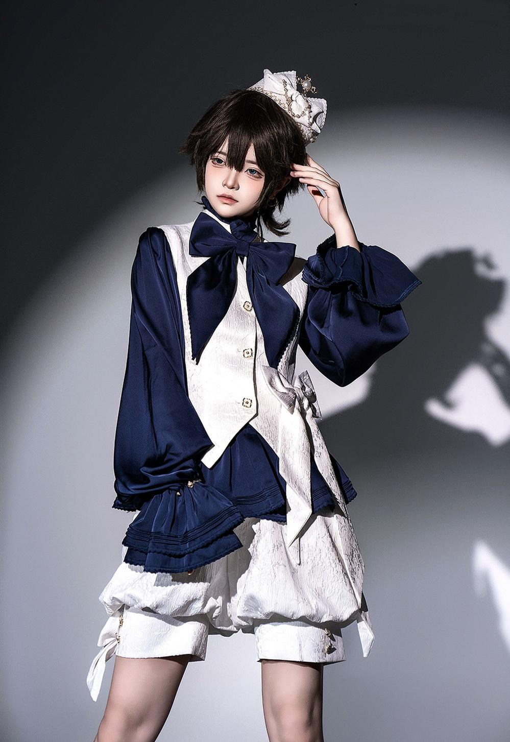 Rabbit Hunter - Ouji Lolita Shirt Sapphire Blue Long Sleeve Blouse