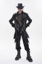 Black Lapel Collar Long Sleeves Studded Buckled Zippered Eyelet Women's Punk Jacket