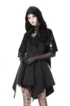 Black Skull Printed Front Lace-Up Women's Gothic Velvet Cape with Hood