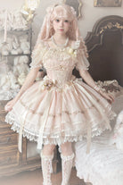 [Mist Champagne] Multi-Layered Ruffle Bowknot Lace Sweet Elegant Ballet Lolita Jsk Dress 3 Colors