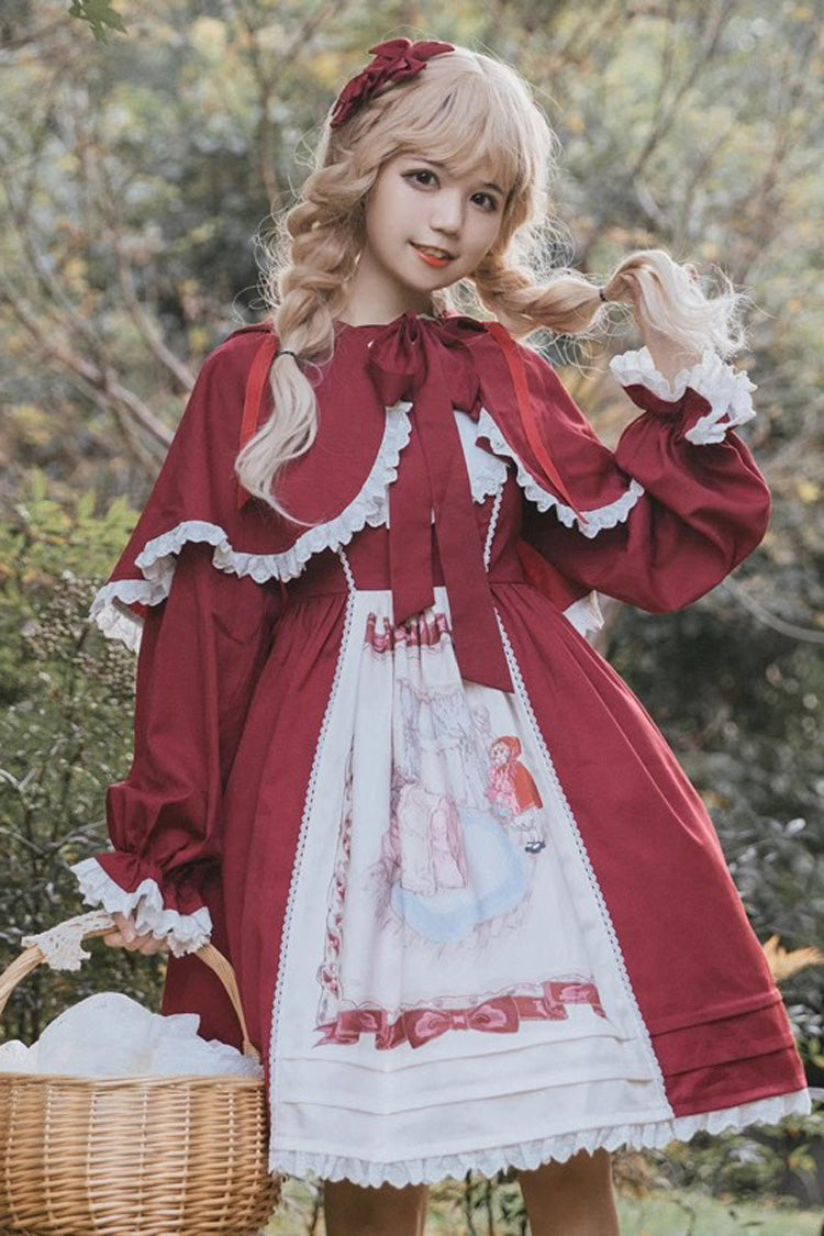 Red [Little Red Riding Hood] Sleeveless Print Ruffle Bowknot Sweet Princess Lolita Jsk Dress