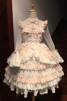 Pink Long Sleeves Multi-Layered Ruffle Bowknot Lace Sweet Lolita Dress
