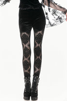 Black Women's Gothic Retro Embroidered Sheer Lace Patchwork Slim Leggings