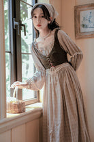 Khaki French Style Round Collar Long Sleeves Printed Classic Vintage Lolita Dress