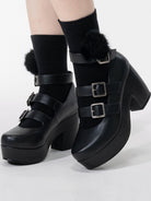 Custom-B - Gothic Lolita Heel Shoes, Triple Buckle Straps
