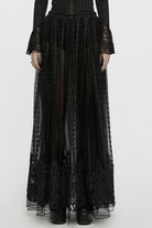 Black Floral Embroidery Mesh Women's Gothic Skirt