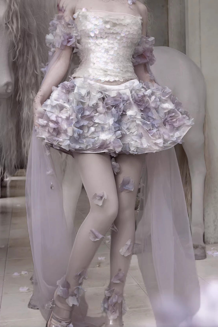 Multi-Color [Moonlight Beast Spirit] Elf-style Airy 3D Floral Elastic Waist Pleated Sweet Lolita Skirt with Built-in Shorts