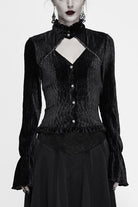 Black Velvet Lantern Sleeves Swallowtail Womens Gothic Blouse