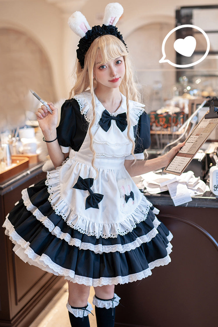 Sweet Maid Short Sleeves Double-Layered Ruffle Bowknot Lolita Dress 2 Colors