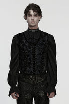 Black V Collar Sleeveless Lace-Up Buckle Straps Men's Gothic Vest