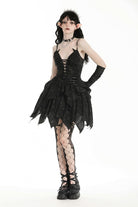 Black V Collar Sleeveless Halloween Printed Irregular Women's Gothic Slip Dress