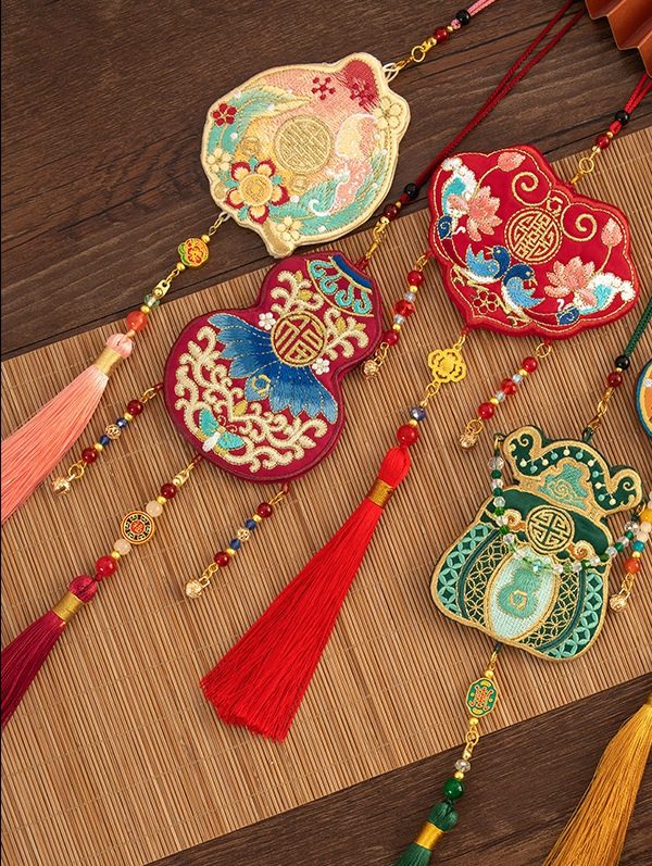 Double-Sided Embroidered Chinese Sachet Bag Five Blessings Hanging Gift
