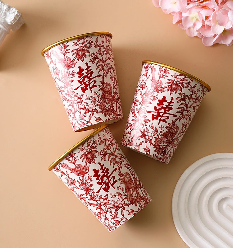 Double Happiness Wedding Paper Cups (50Pcs)