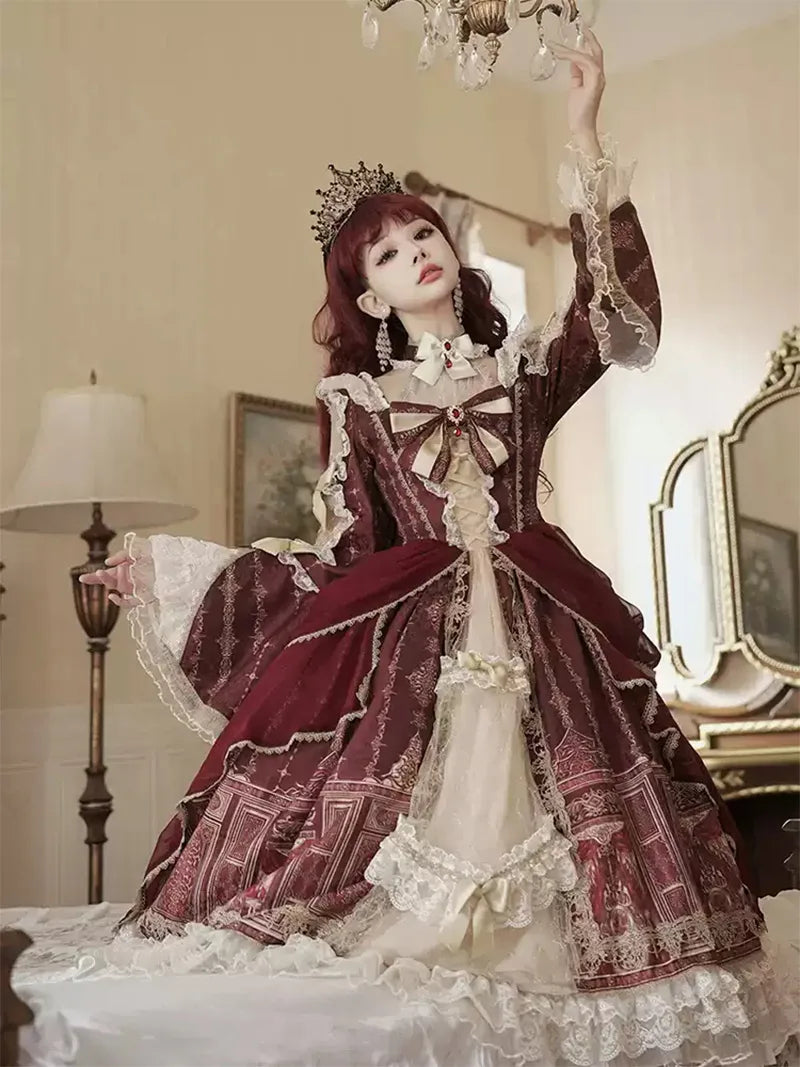 Dress palace lolita girls original Baroque princess dress with lace, floral embroidery, and French vintage elegance
