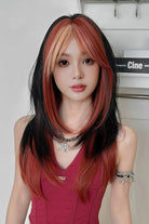 Y2K Style Black Orange Blonde Contrast Face Frame Highlights Layered Sweet Lolita Full Wig