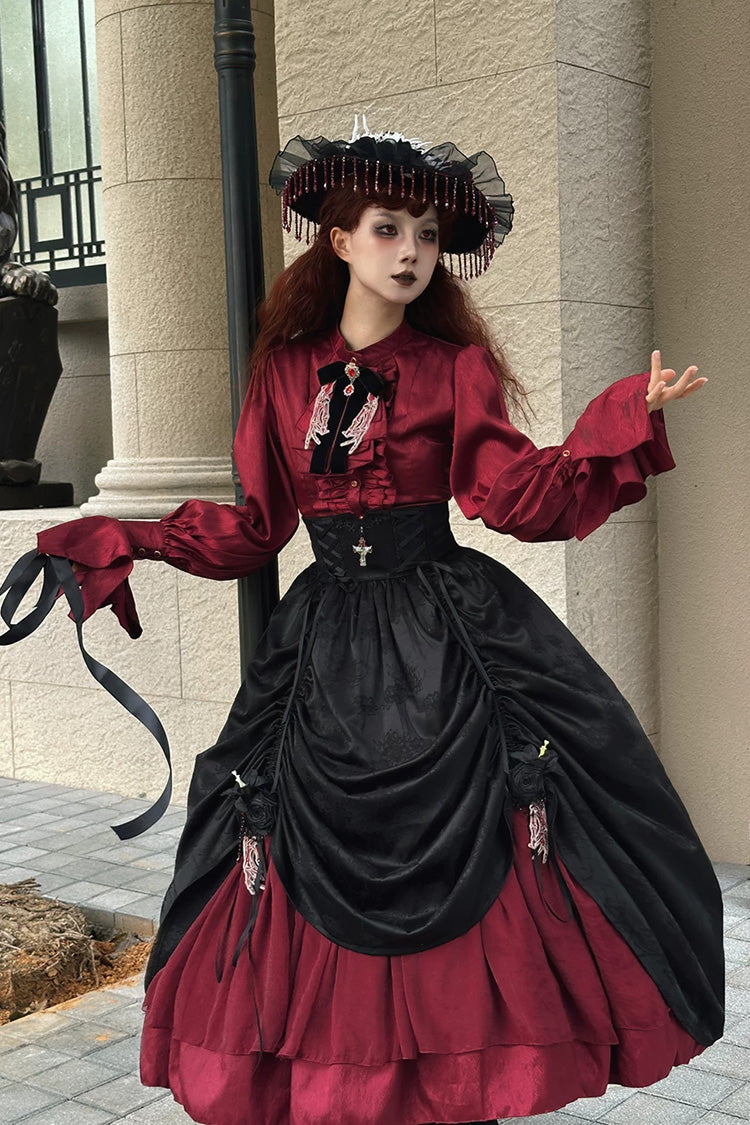 Black/Red [Moonlit Return] Printed Boned Gothic Elegant Lolita Skirt