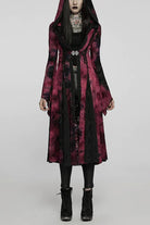 Red/Black Long Trumpet Sleeves Stitching Hooded Womens Gothic Vintage Coat