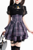 Purple [Magic Cat] Double-Layered Stripe Print Bowknot Sweet Lolita Jumper Dress