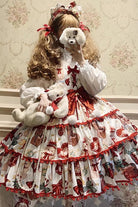 Red/White [Christmas Bear] Print Triple-Layered Ruffle Bowknot Sweet Princess Lolita Jsk Dress