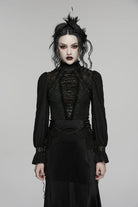 Black Stand Collar Long Sleeves Lace Lace-Up Slim Women's Gothic Blouse