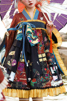 Multi-Color Retro Japanese Fox Trick Print High Waist Sweet Lolita OP Dress