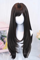 Black Tea Brown Side-Swept Bangs Long Straight Sweet Japanese Lolita Wig