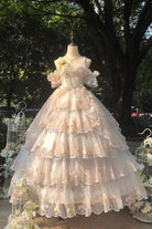 Apricot [Diana's Flowers] Sleeveless Multi-Layered Ruffle Hanayome Bowknot Lace Sweet Gorgeous Lolita Jsk Dress