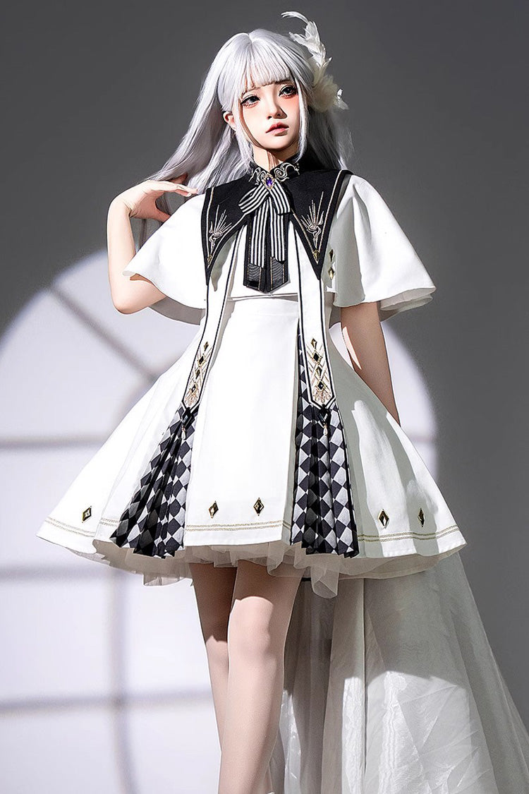 White [Eye of Truth] Magic Academy Diamond Print Stitching Gothic Lolita Jsk Dress