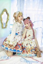 Honey Bear Cafe Print Bowknot Lace Sweet Lolita Jsk Dress 2 Colors
