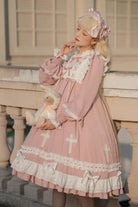 Pink [Cross Wish Dream] Long Sleeves Bowknot Lace-Up Sweet Lolita Tiered Dress