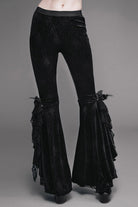 Black Gothic Lace Hem Embossed Velvet Flare Womens Pants