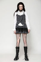 Black/White Striped Buckled Women's Gothic College Style Vest