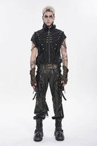 Black Stand Collar Sleeveless Zippered Chain-Decorated Men's Punk Cool Unedged Vest