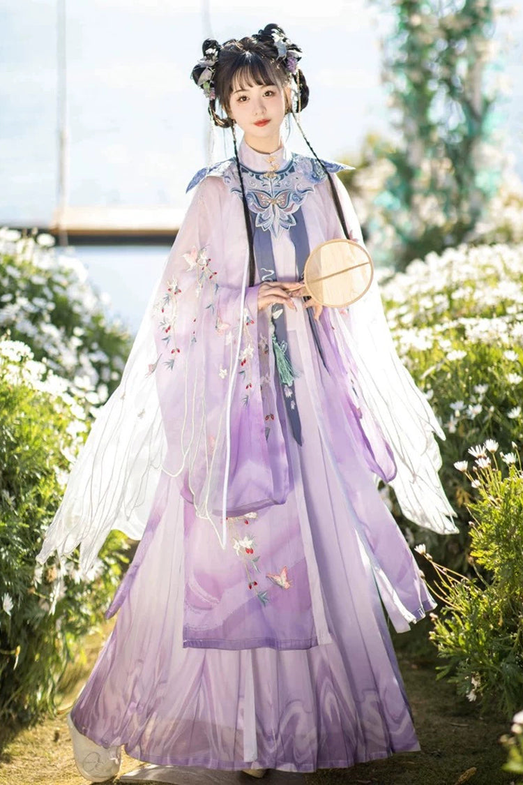 Purple Long Sleeves High Waisted Embroidery Women's Classic Chinese Style Hanfu Dress Full Set
