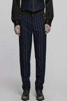 Black/Blue High Waisted Striped Print Men's Gothic Suit Pants