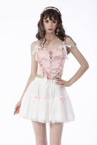 Pink Ruffled Love Heart Lace-Up Women's Lolita Princess Bustier