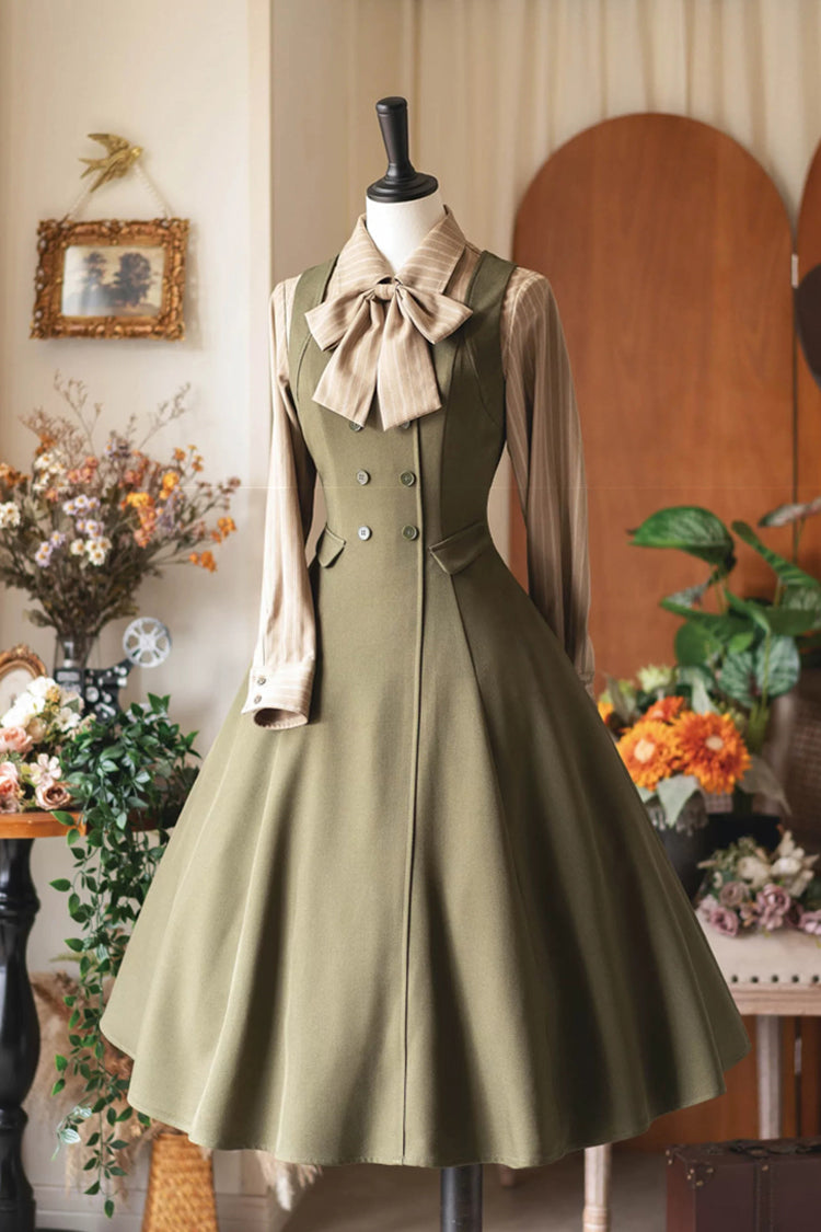 Green [Misty Shirt Forest] Square Collar Sleeveless Ruffled British Style Classic Vintage Elegant Lolita Jsk Dress