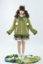 Green [Frog] Long Sleeves Bowknot Hooded Sweet Lolita Coat