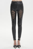 Black Stretch Diamond Wavy String Adjustable Slim Fit Women's Punk Trousers