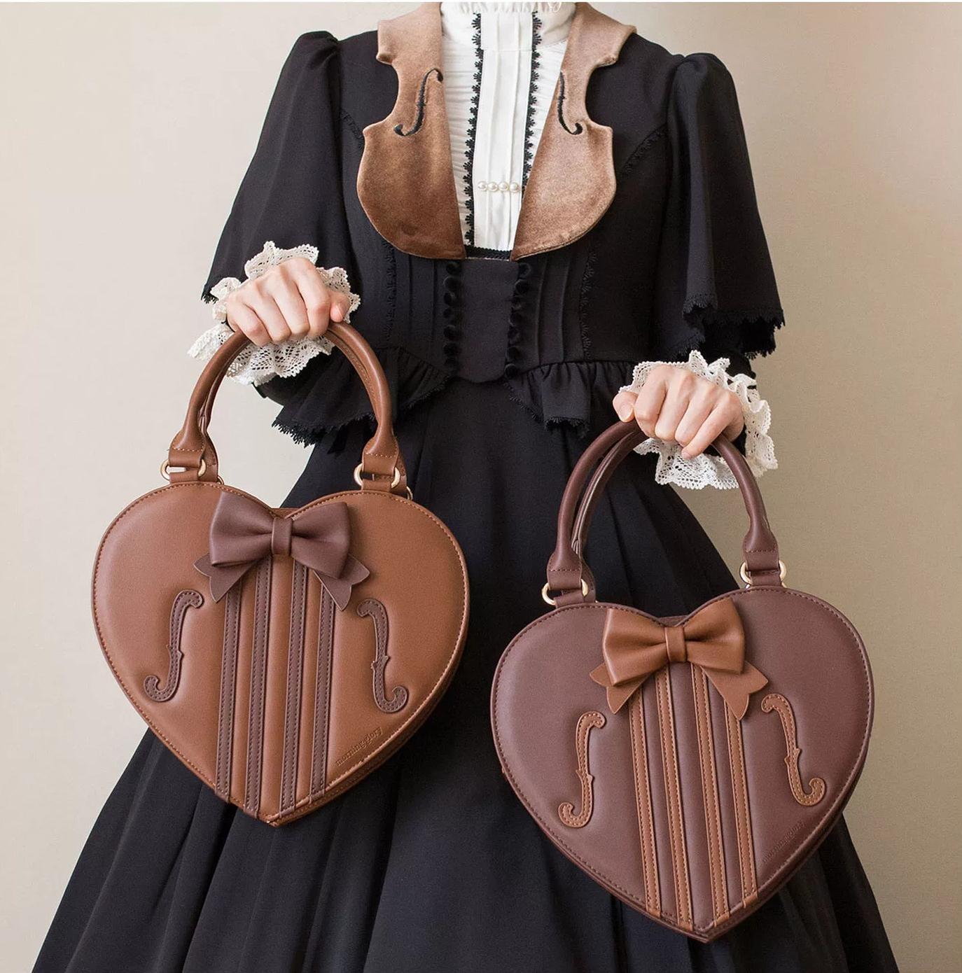 Heart of Violin - PU Classic Lolita Heart Shaped Bag, Violin and Bow Detail